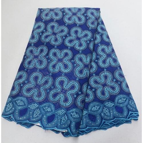 Royal blue Swiss voile laces in Switzerland high quality stones African dry cotton lace fabric hot sale Nigerian man voile laces