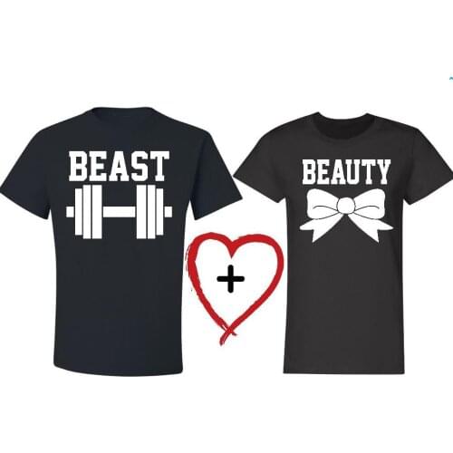 Beauty and the Beast Letter Print Couple Women Men Tshirts Cotton Casual t Shirt For Lady Top Tee Hipster Tumblr Black Drop H-6