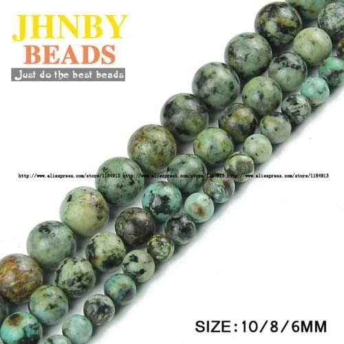 JHNBY African green turquoiser Natural Stone Round Loose beads 6/8/10MM for Jewelry bracelets necklace accessories making DIY