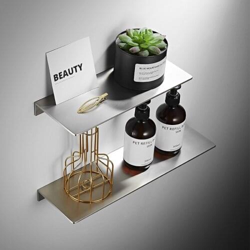 Brushed Metal Bathroom Shelf Wall Storage Rack Washstand Drilling Large Wall Shelf for Storage Length Holder