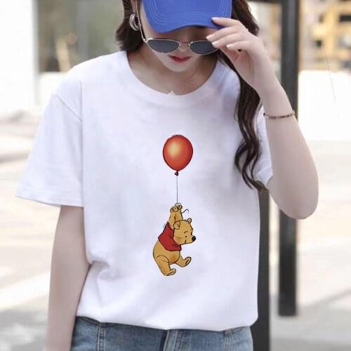 Fashion Women T Shirts Winnie the Pooh Disney T Shirt Harajuku Graphic Tees Girls Ladies Streetwear O-neck White Cotton Clothes
