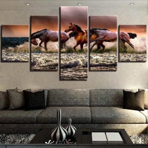 Modular canvas frames frame wall art 5 pieces running horses painting living room hd prints animals posters home decor