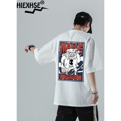 Men Summer Bully Pig Print T-Shirt Japanese-style Cotton Mens Short-Sleeved O-Neck Breathable Fashion Casual Harajuku T-Shirt