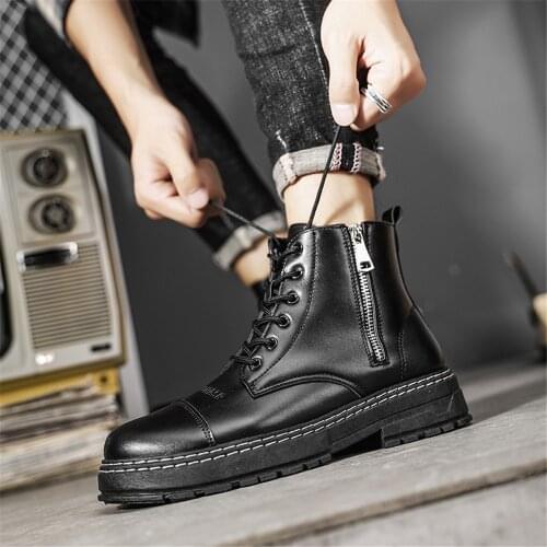 2021 Winter New Black Thick Base Cloth Ankle Boots Men Fall British Trend Boots Hight-Top Korean Casual Mens Shoes Chunky Boots