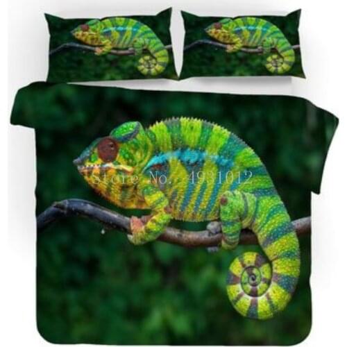 3D Digital Printing Cute Animal3D Digitally Printed Wild Animal Chameleon Green Quilt Cover Pillowcase Queen King Down Bedding