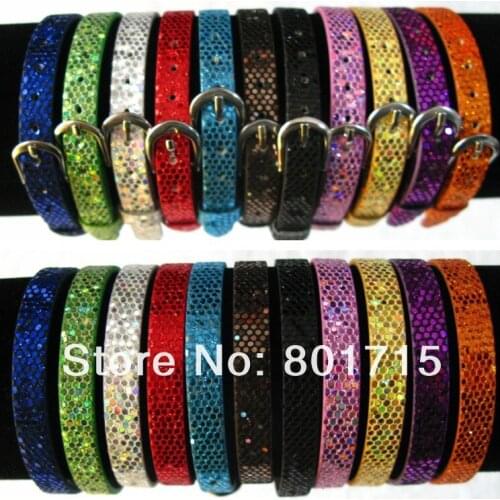 Wholesale bracelet Wristband kids women Sequin PU 8mm wide 21cm length DIY Accessories fit 8mm slide charms slider letter 100pcs