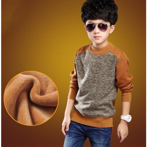 2020 Fall Winter Boys Fashion Spliced Velvet Knitted Sweaters Childrens Knit Pullovers Clothes Male Kids Casual Knitwear X267