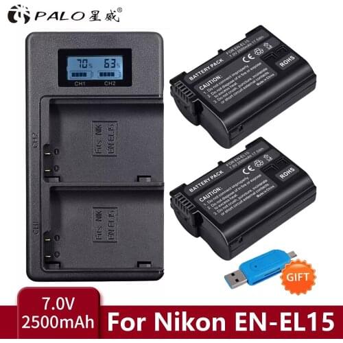 PALO EN EL15 EN-EL15A ENEL15 EN-EL15 Battery + LCD USB Charger for Nikon D500 D600 D610 D750 D7000 D7100 D7200 D800 D800E D810
