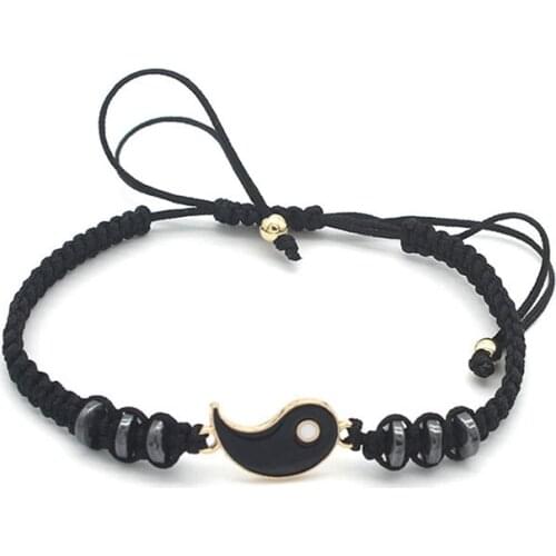 Couple Bracelets Hematite Leather Cord Braid Bracelet Chinese Yin Yang Alloy Pendant Two-piece Woven Lover Bracelet Gift
