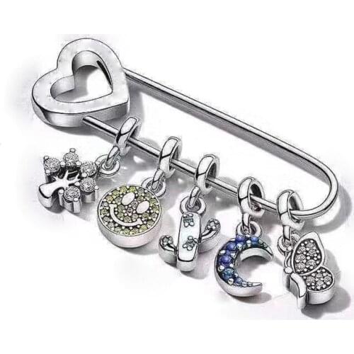 Suitable for Pan me safety pin brooch beads 100% 925 sterling silver jewelry