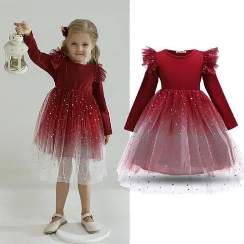 Girls Christmas Dresses Kids Sequin Mesh Princess Party Tutu Clothing Children 3 4 5 6 7 8 Year Wedding Birthday Costume Dress