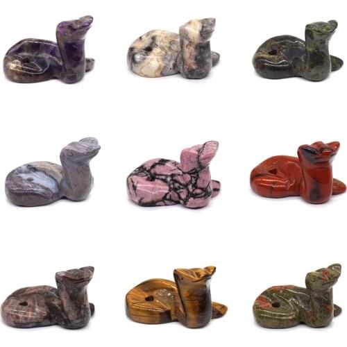 2" Natural Stone Snake Figurine Ornament Healing Reiki Crystal Amethyst Quartz Agate Hand Carved Animal Statue Crafts Home Decor