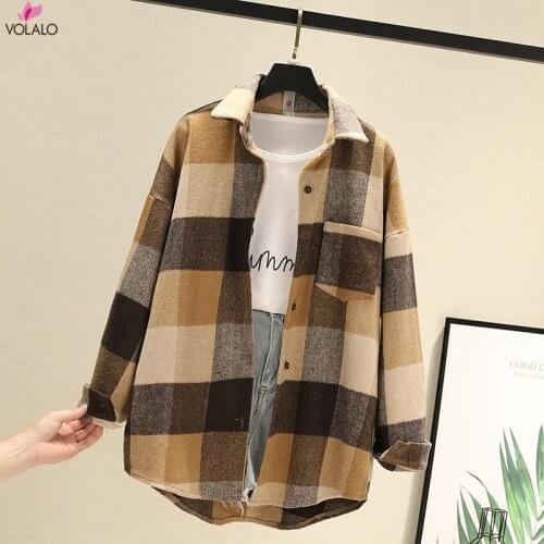Womens Plaid Jacket Long Sleeve Lapel Button-Down Shirts Wool Blend Shacket Coat Casual Tops Outwear with Pocket