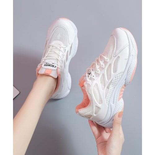 Womens Shoes 2021 Summer Mesh Breathable Sneakers Women Platform Wedge Casual Sport Shoes Women Comfort Lace Up White Shoes