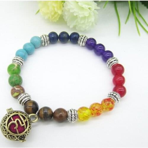 Nice Color Combo Women`s DIY Locket with Lava Bead and Felt Ball Fragrant Oil Diffuser Beaded Bracelets