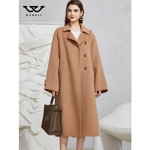 Camel double-sided cashmere coat womens medium long 2021 new autumn slim over knee tweed coat