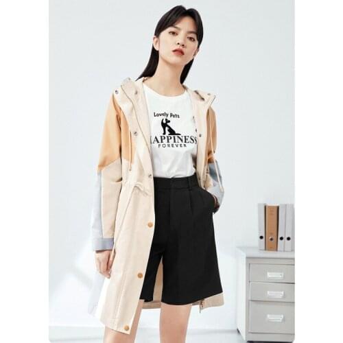 Womens Clothing Patchwork Womens Windbreaker Button Pockets Womens Autumn Coat Hooded Draw String Womens Trench Coat 2021