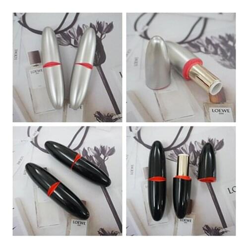 10/20/50pcs 12.1mm Black/Silver Lipstick Tube Empty Bullet Shaped Lip Balm Refillable Container red lip pattern DIY Makeup Tool
