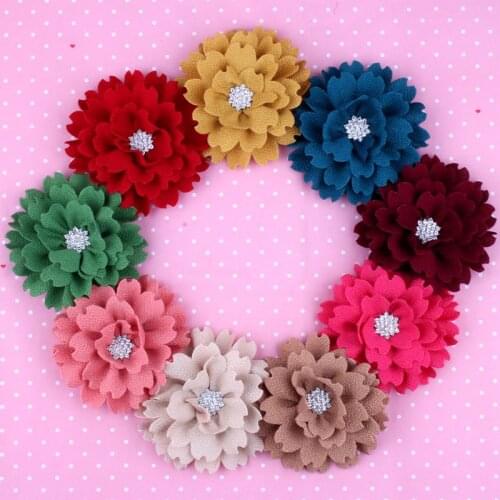 120pcs/lot)3.8" 9 Colors Blossom Scalloped Flower Accessories With Sparkiy Rhinestone New Hot Fabric Flower For Kids