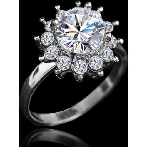 Free Shipping 925 Sterling Silver Sunflower Rings for Wedding Party Luxury Clear Zircon Crystal Anillos for Women Famale