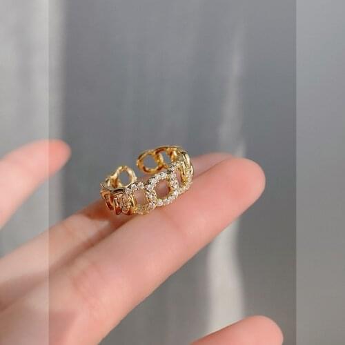 Zircon hollow ring female zircon fashion light luxury design sense ins cold trend adjustable index finger ring