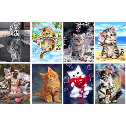 CraftArtGo 5D DIY Diamond Embroidery Cute kitten Full Square Round Rhinestone Mosaic Painting Cross Stitch Flowers Diamond Kit