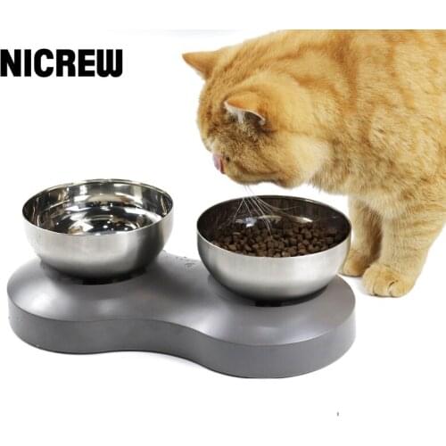 NICREW Stainless Steel Pet Cat Double Bowl With Stand Non-Slip Pet Food & Water Bowls For Cats Dogs Easy To Wash Cat Accessories