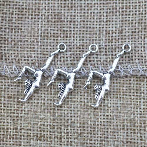 20 Piece 30*10mm Mixed Alloy Antique Silver Color Gymnastics Girl Charms Keychain Pendant Accessory For DIY Jewelry Making