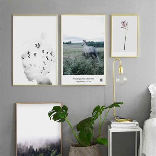 HAOCHU Bird Horse Forest Flower Canvas Painting For Living Room Home Decor Painting Print Poster Simple Nordic Wall Picture