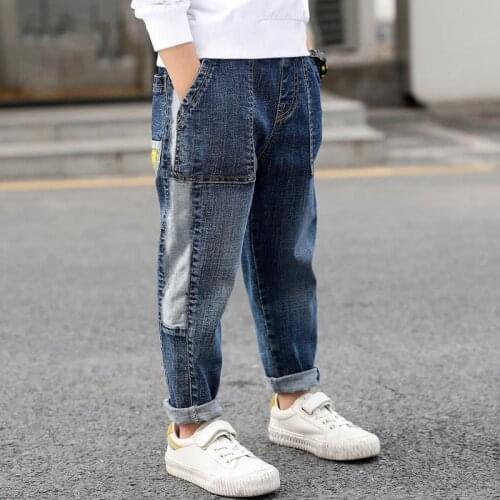 IENENS Kids Boys Loose Jeans Clothes Cowboy Pants Children Solid Color Denim Trousers Clothes Baby Boy Casual Stretch Jeans