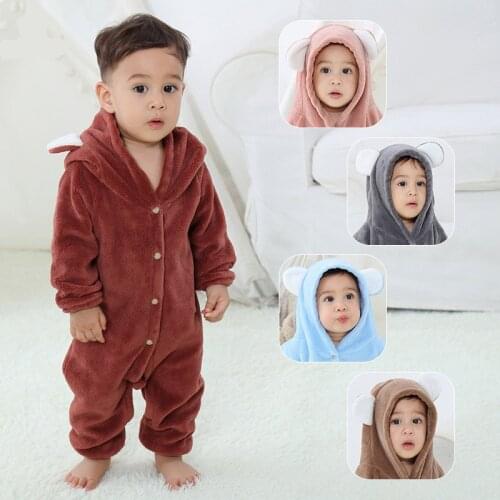 Newborn Baby Rompers Winter Girls Boys Romper Infant Toddler Outerwear Flannel Jumpsuit Childrens Hooded Clothing Babys Sets
