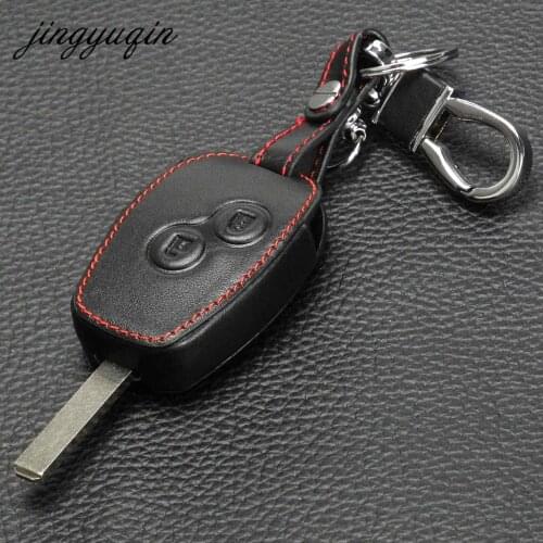 Jingyuqin Leather Cover For Nissan Almera Renault Clio Dacia Logan Megane Espace Kangoo Duster Twingo 2BTN Car Remote Key Case