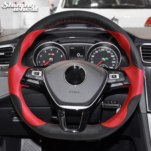 Red Black Genuine Leather Steering Wheel Cover for Volkswagen VW Golf 7 Mk7 New Polo Jetta Passat B8 Tiguan Sharan Touran