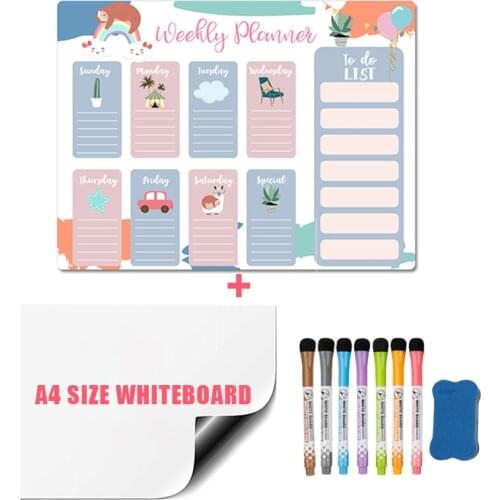 Magnetic Weekly Planner Calendar 2021 Fridge Magnet Stickers Soft Whiteboard for Wall Kids Message Drawing Memo Erasable Markers