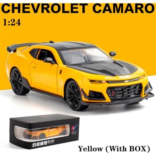 1/24 Alloy Die Cast Camaro Sports Car Model Toy Vehicle Simulation Sound Light Pull Back Collection Toys For Children Gifts