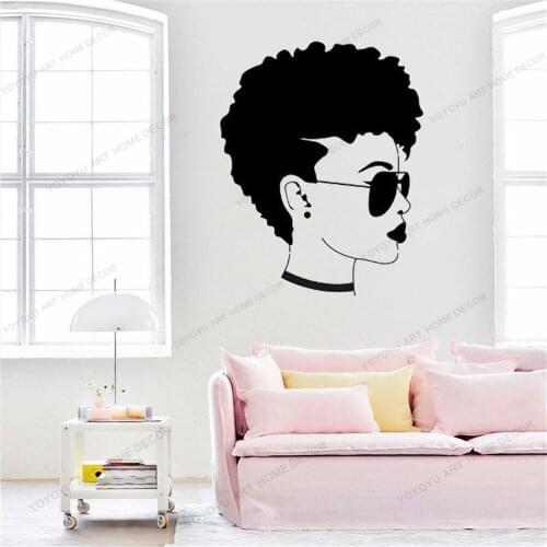 Fashion African Woman Girl Wall Sticker Black Lady Hairstyle Vinyl Wall Decals Beauty Salon Decoration Afro Wall Mural CX681