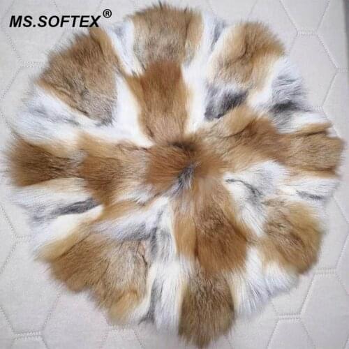 MS.Softex Natural Fox Fur Cushion Round shape Non slip back Genuine Fox Fur Car Seat Cushion Pad Plush Fur Cushion