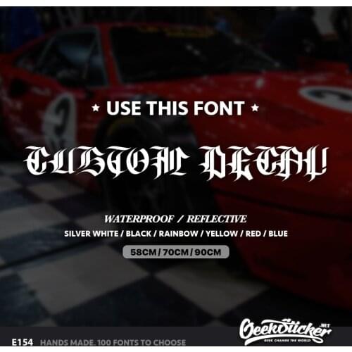 Geeksticker Custom Car Sticker CUSTOM Gothic letter TEXT Script Front Windshield Graphic Waterproof Reflective Vinyl Decal