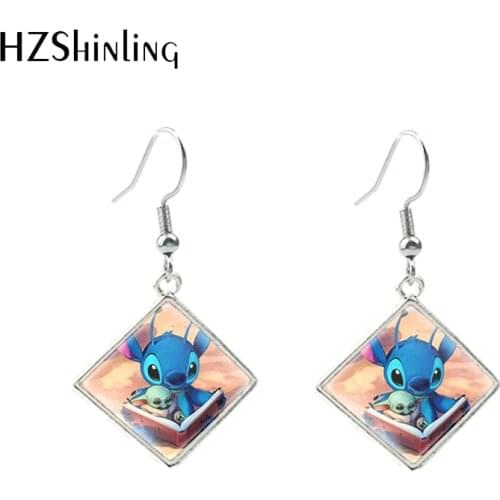 2021 New Arrival Kawaii Lilo and Stitch Angel Cartoon Movie Characters Handcraft Rhombus Fish Hook Earrings Gift for Girls