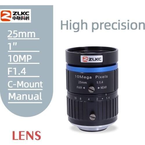 C mount lens 25mm 10MP FA lens 1" fixed focal length ITS camera CCTV Lens distortion manual Iris Machine Vision Lens MegaPixel