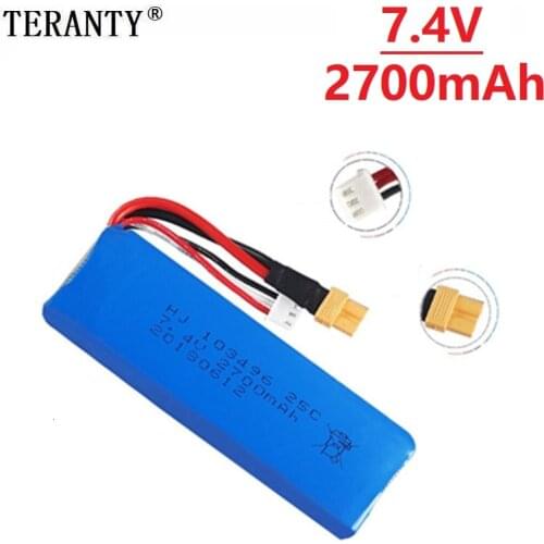 Upgrade 7.4V 2700mAh Lipo Battery for MJX Bugs 3 B3 RC Quadcopter Spare Parts 7.4v Rechargeable Battery Upgrade 1800mah 25C 1Pcs