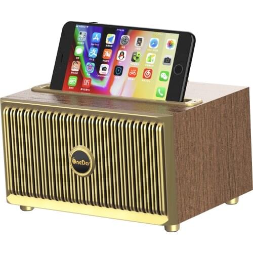 OneDer V6 V5.0 Vintage Retro Speaker Wooden Wireless Speaker With Phone holder