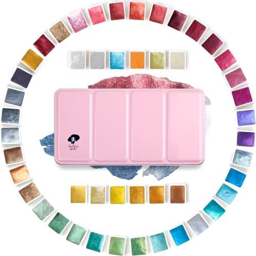 Original Paul Rubens 12/24/48 Pearlescent Watercolor Paint Set Portable Pink Box with Palette Flash Watercolor Paint