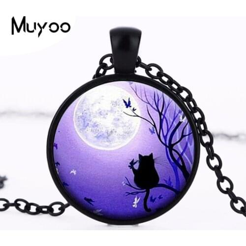 Cute cat glass cabochon pendant necklace 2017 Personality animal round pendant Round necklaces Choker jewelry girl gift HZ1