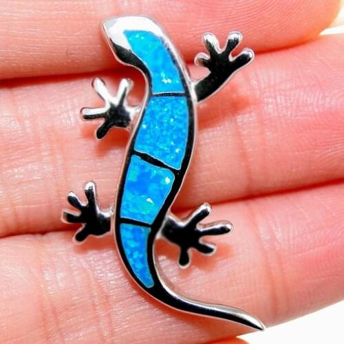High Quality Women Pendant 100% 925 Silver Fine Jewelry Cute Gecko Blue Fire Opal Pendant Necklace For Gift