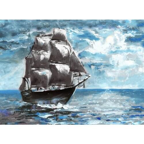 Pirate ship ocean black sails oil painting night theme background Vinyl cloth Computer print party backdrops