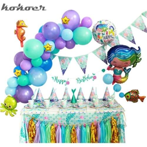 Girl Birthday Party Decoration Little Mermaid Party Disposable Tableware Beach Outing Supplies Wedding Baby Shower Favor