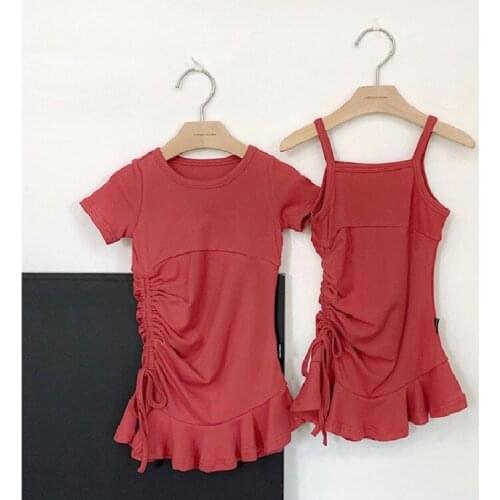 2 3 4 5 6 Y Baby Girls Dresses 2021 New Summer Kids Korean Fashion Sling Dress Cotton Drawstring Mermaid Dress For Girl Clothing