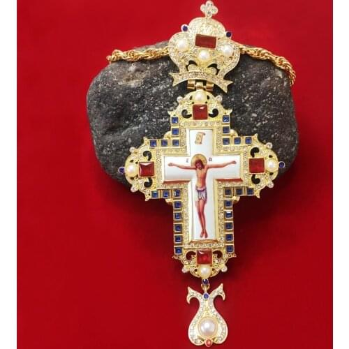 Orthodox Pectoral Cross Collares Crown byzantine Catholic Crucifix Necklace Religious Icon Confirmation Pendant Long Necklace