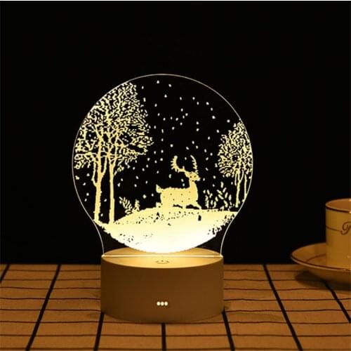 Holiday Lighting Christmas Decorations for Home Tree Elk Christmas 3D Acrylic USB Night Light Xmas Gift Navidad 2022 New Year